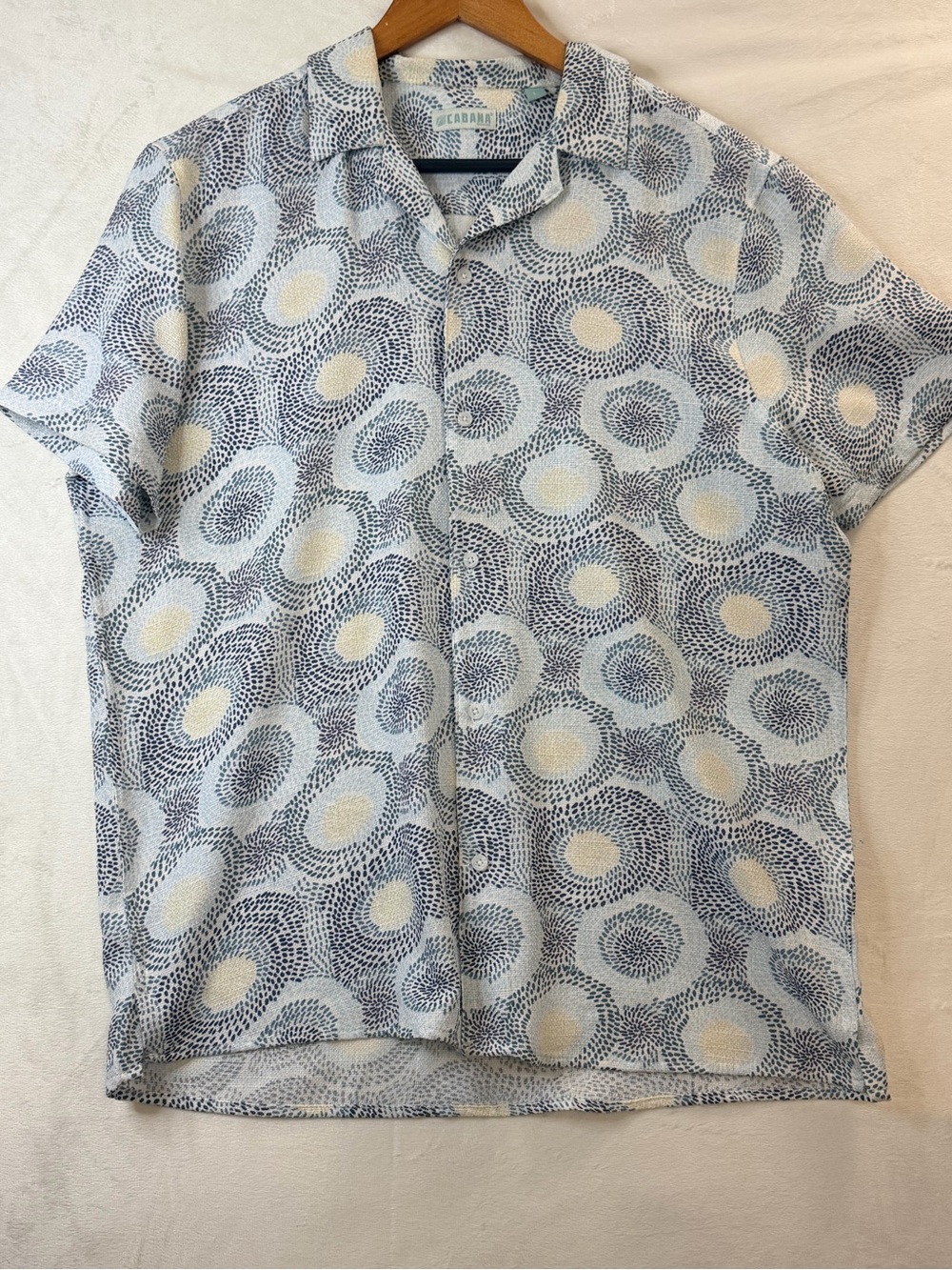 Cabana Life Men's Short Sleeve Button-Down - Blue and Cream Circular Print